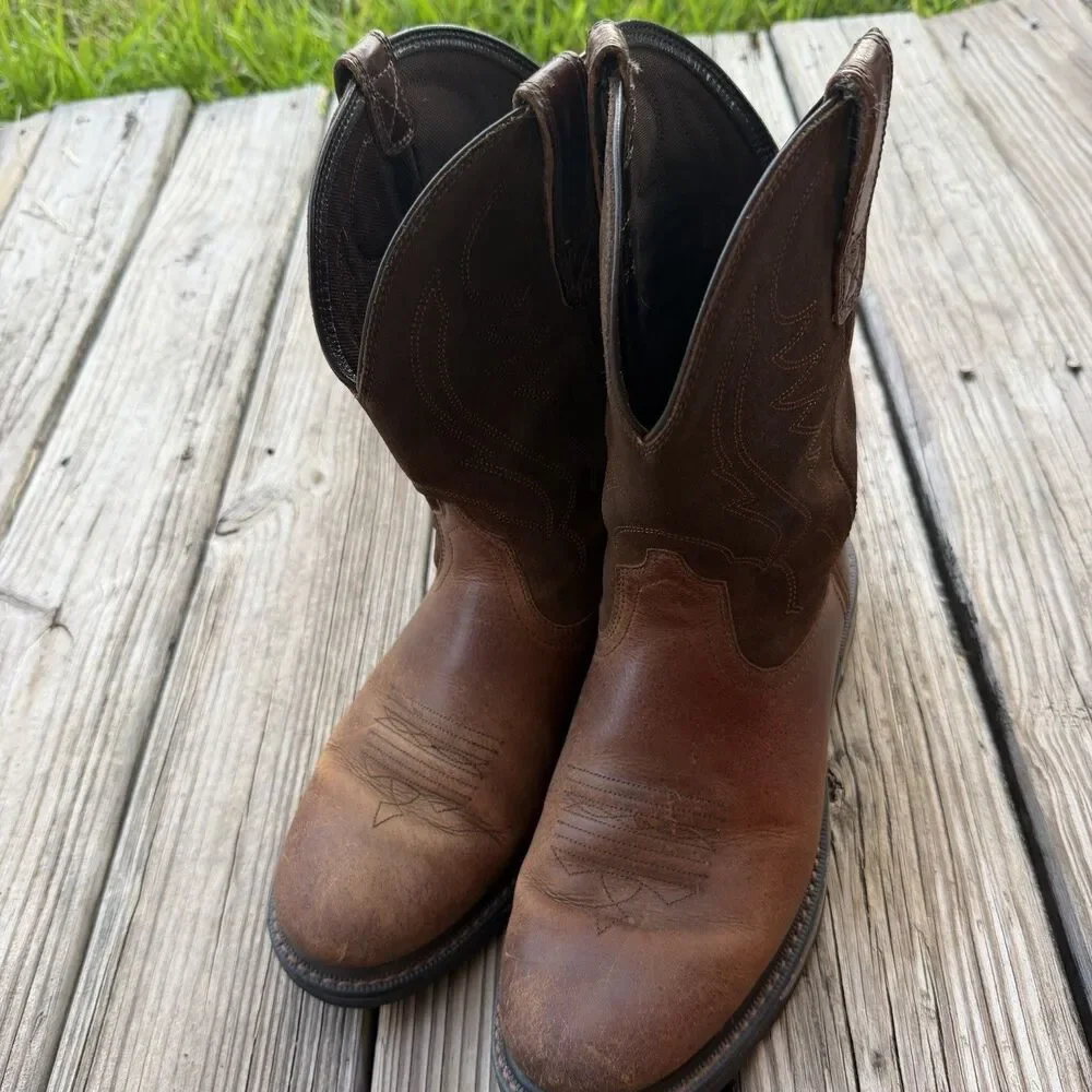 Ariat Groundbreaker Mens Pull On Work Boots Leather Distres Brown Size 10EE Wide